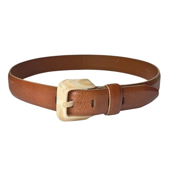 1980s Joan & David Camel Brown Authentic Italian Leather Belt Size Large - Picture 1 of 7